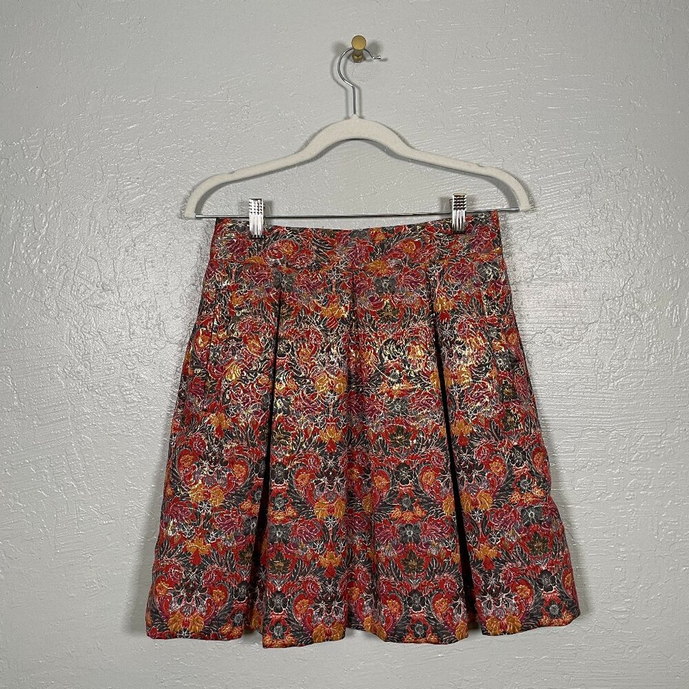 Maeve Anthropologie Women S Rosie Floral Gold Pleated Brocade Skirt Pockets